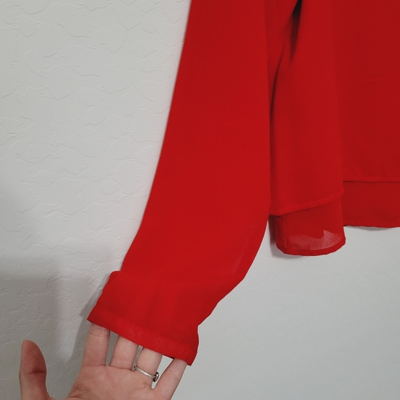 Haute Monde Top Long Sleeve Chiffon Red Small - Picture 6 of 14